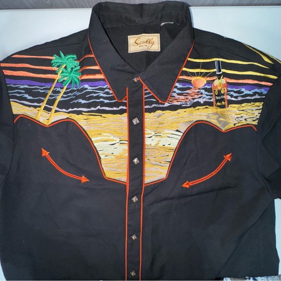 Vintage 90s Scully Western Tequila Sunrise Pearl Snap Embroidered Mens Shirt - Picture 1 of 8